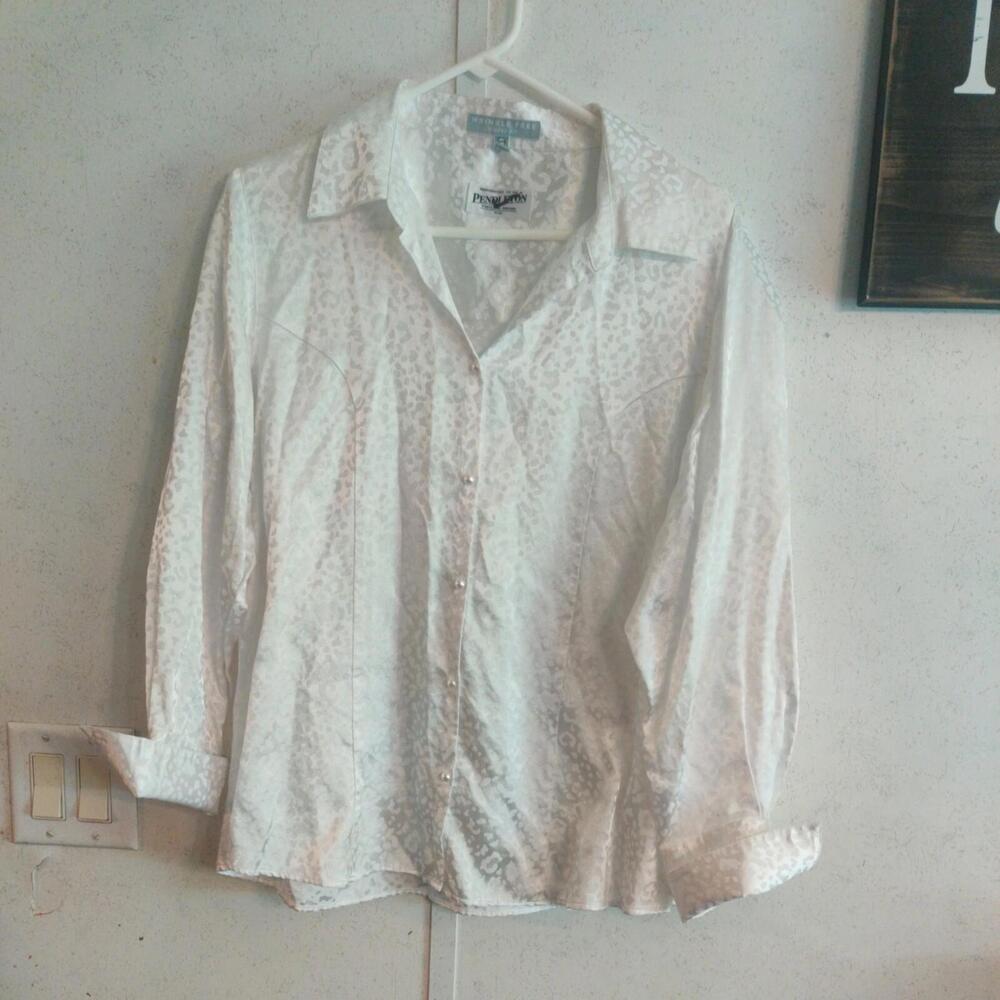 Pendleton Wrinkle Free Shaped Fit 14W Women's White Button Up Blouse
